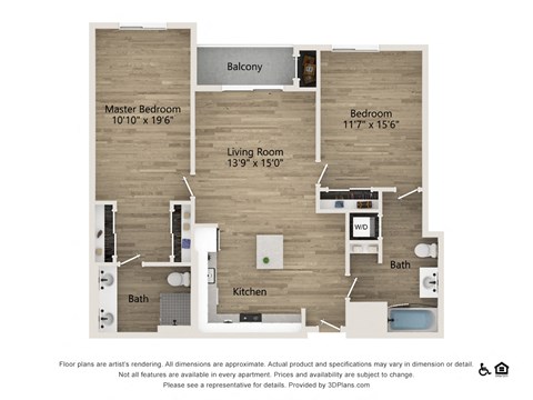 two bedroom two bath 1389 SF